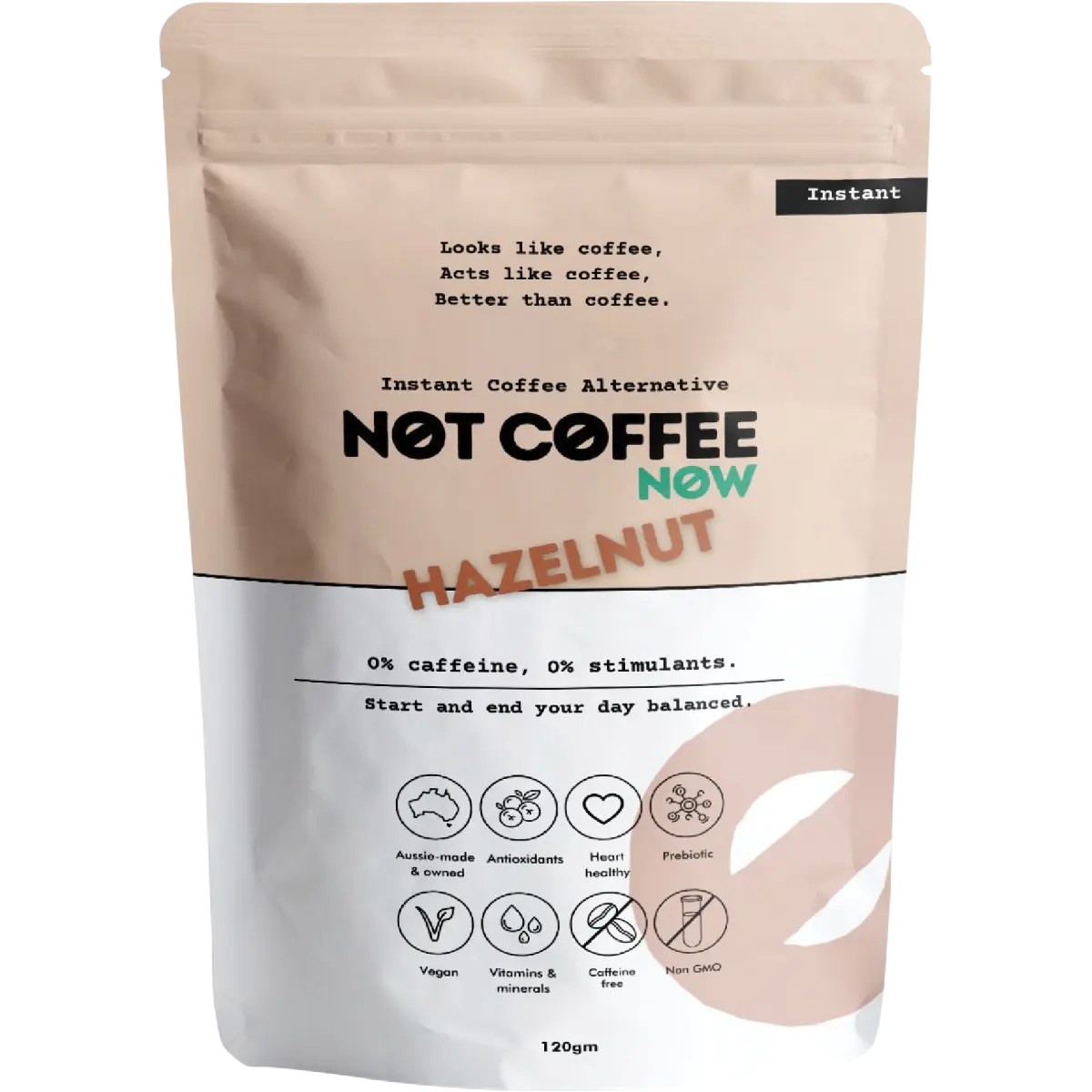 Not Coffee Instant Coffee Alternative Hazelnut 120g — front pack image (UHP)