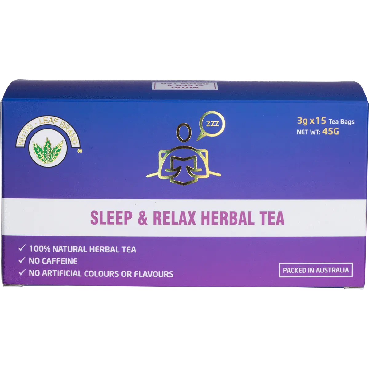 Nutri-Leaf Herbal Tea Bags Sleep & Relax 15pk — front pack image (UHP)