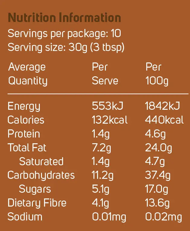 Power Super Foods Tigernuts Whole - Origin Cert Org 300g — official nutrition information