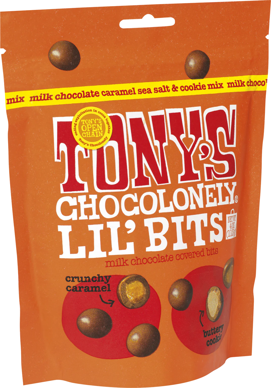 Tony’s Chocolonely Lil’Bits Milk Caramel Sea Salt & Cookie Mix 113 Gram