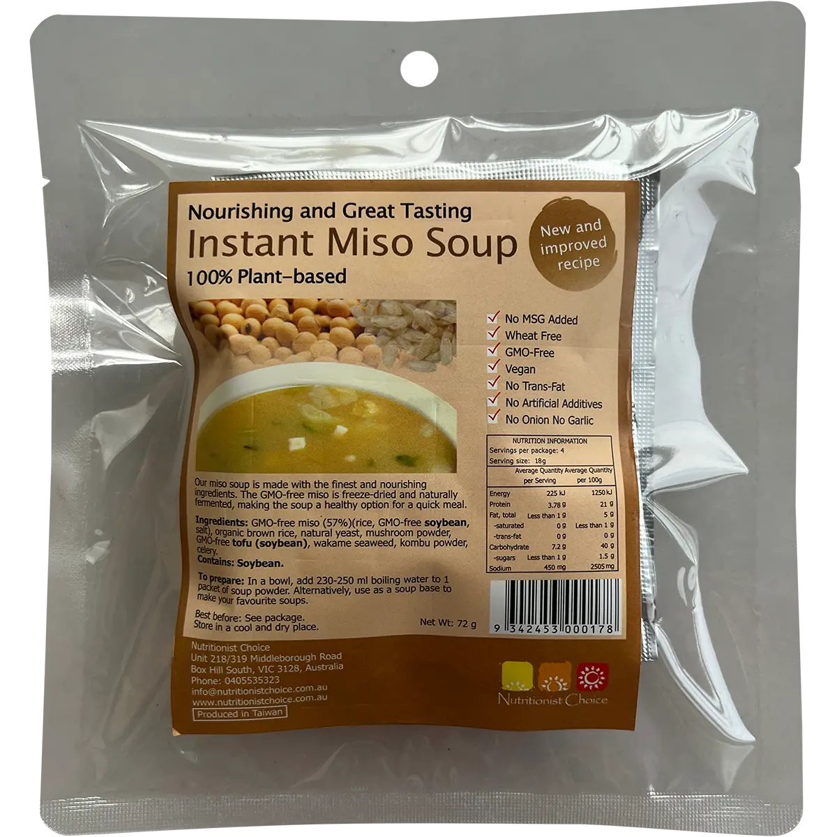 Nutritionists Choice Organic Instant Soup – Miso 4x18g — front pack image (UHP)