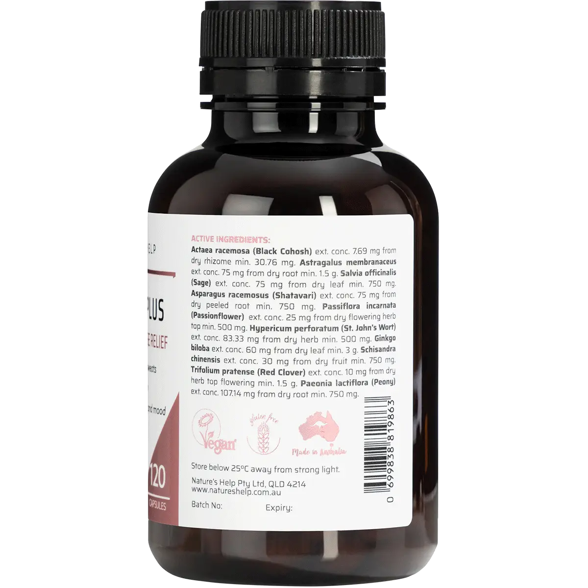 Nature's Help Harmony Plus Enhanced Menopause Relief 120 Caps — side pack image (UHP)
