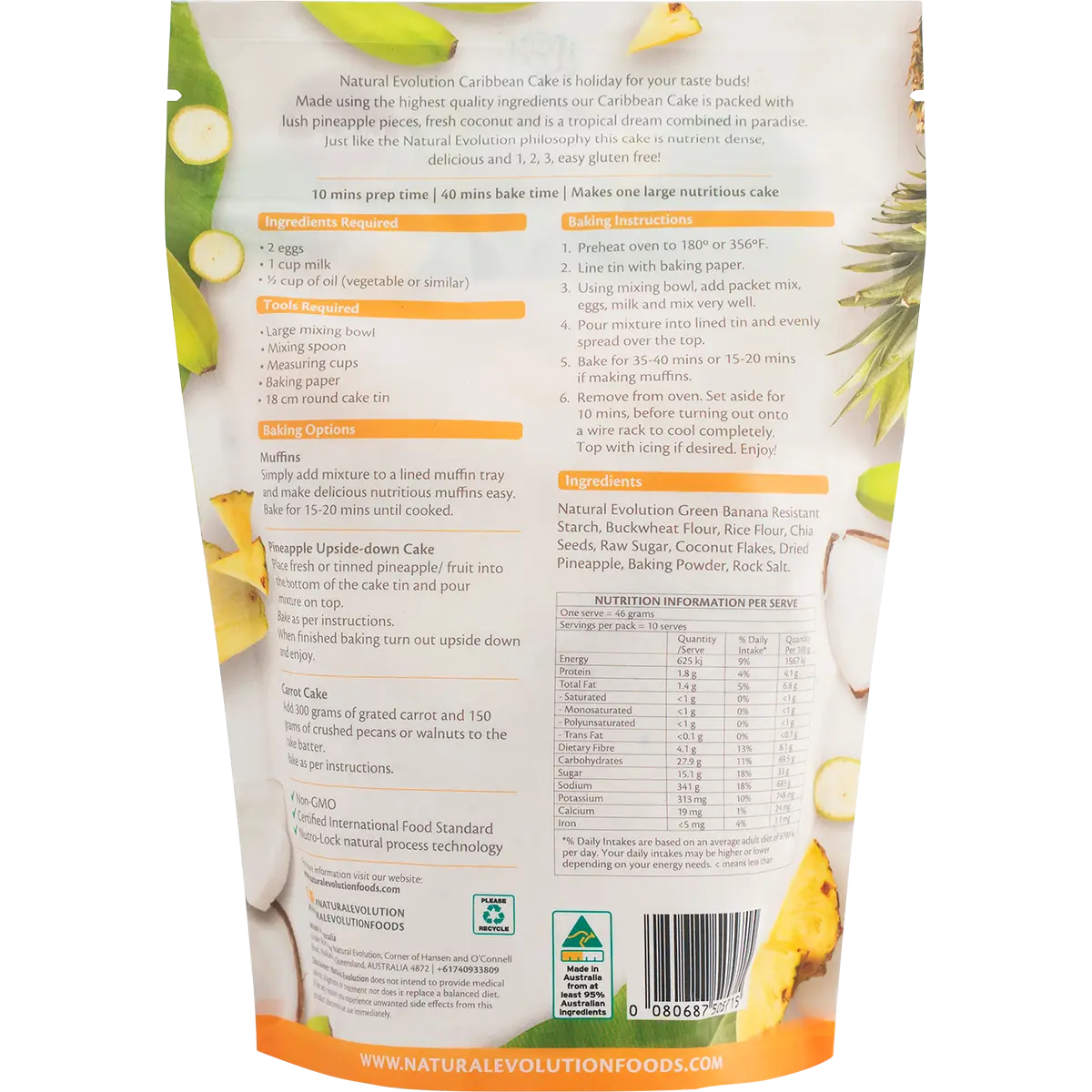 Natural Evolution Caribbean Cake Mix  486g — back pack image (UHP)