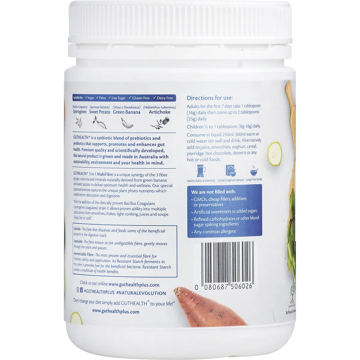 Natural Evolution GH+ Prebiotics + Probiotics 3-in-1 Multifibre — side pack image (UHP)