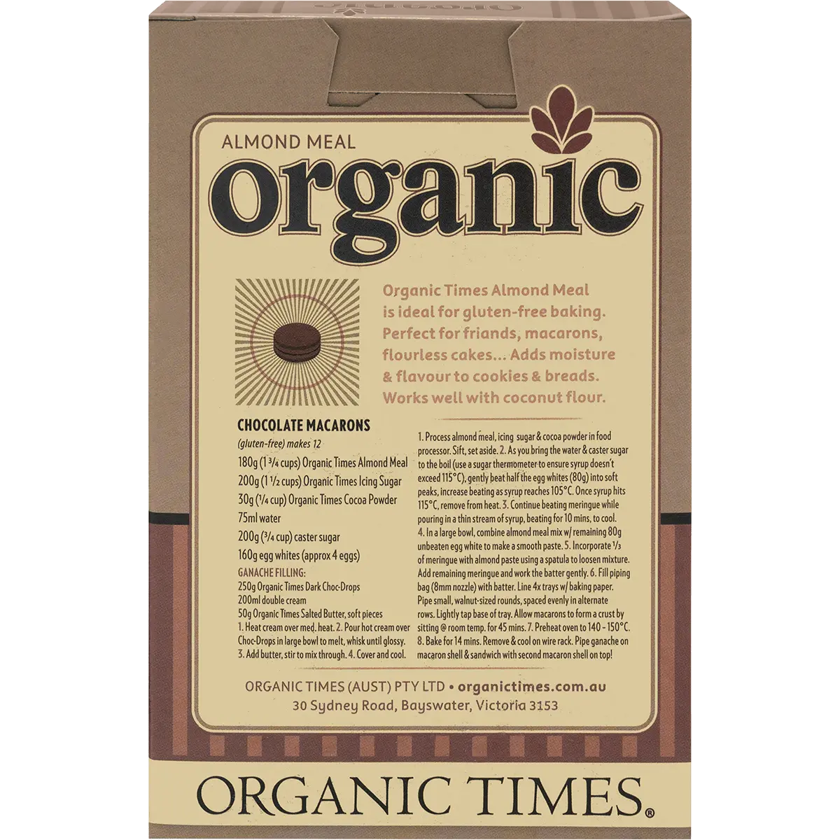 Organic Times Almond Meal 200g — back pack image (UHP)