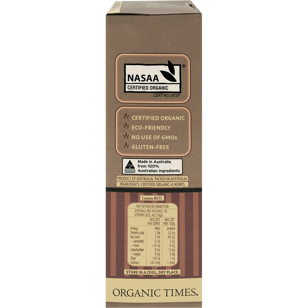 Organic Times Almond Meal 200g — side pack image (UHP)