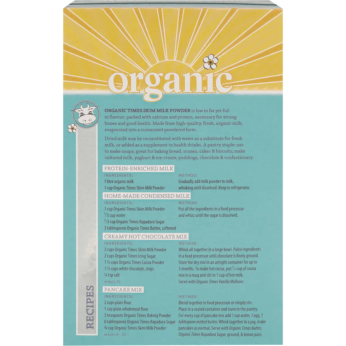 Organic Times Milk Powder Skim 300g — back pack image (UHP)