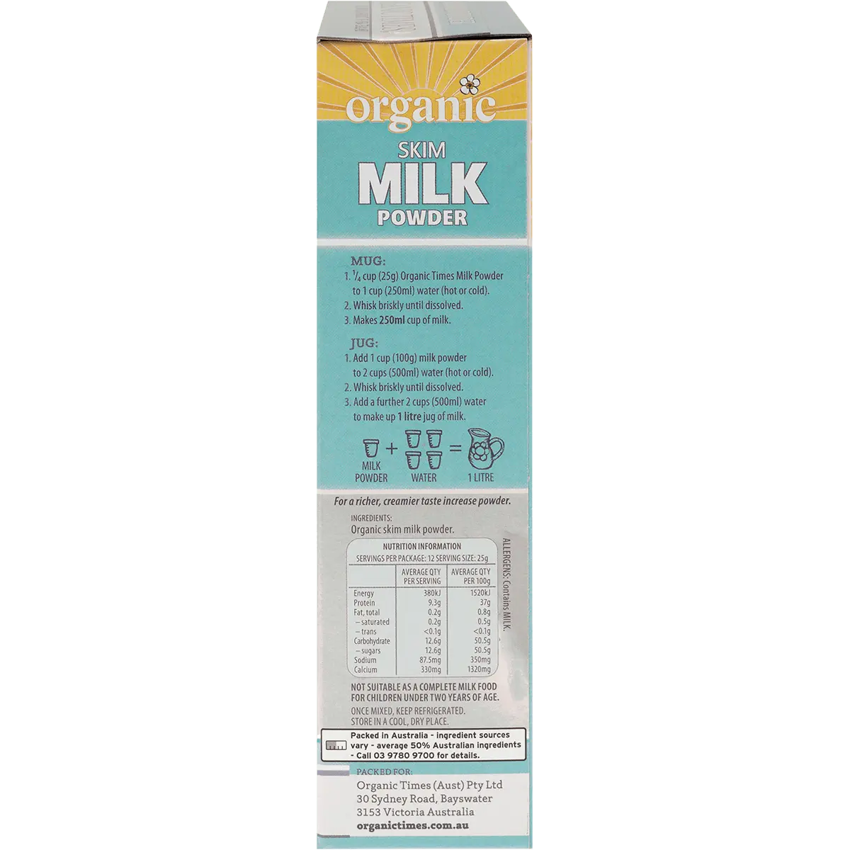 Organic Times Milk Powder Skim 300g — side pack image (UHP)