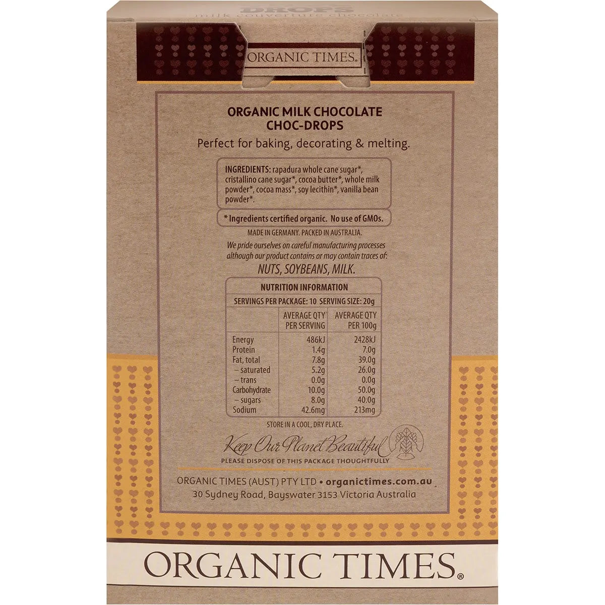 Organic Times Choc Drops Milk Couverture Drops