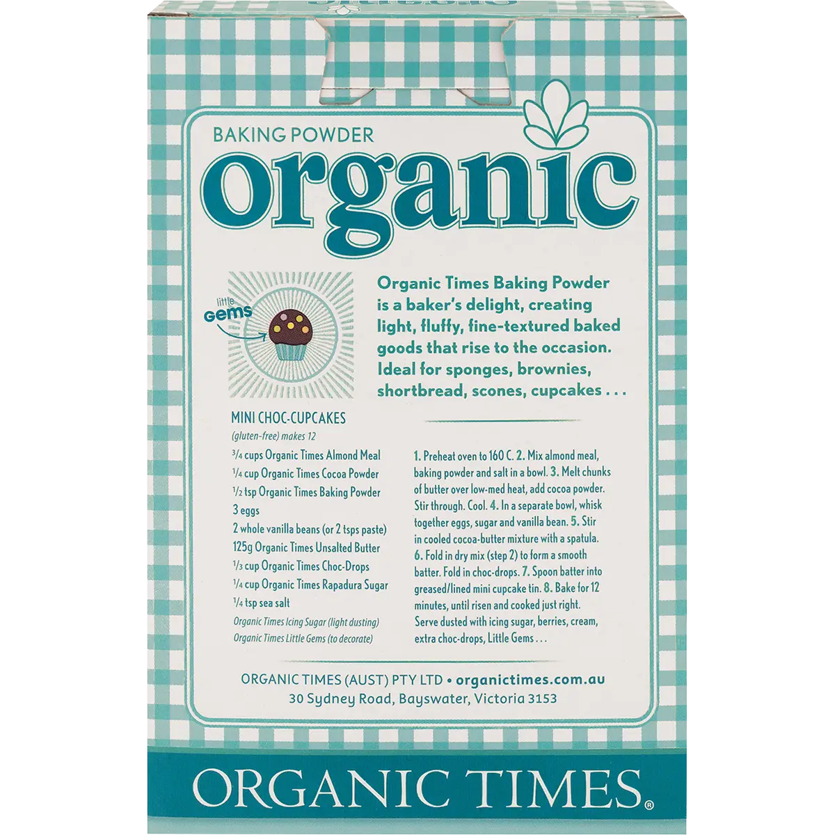 Organic Times Baking Powder 200g — back pack image (UHP)