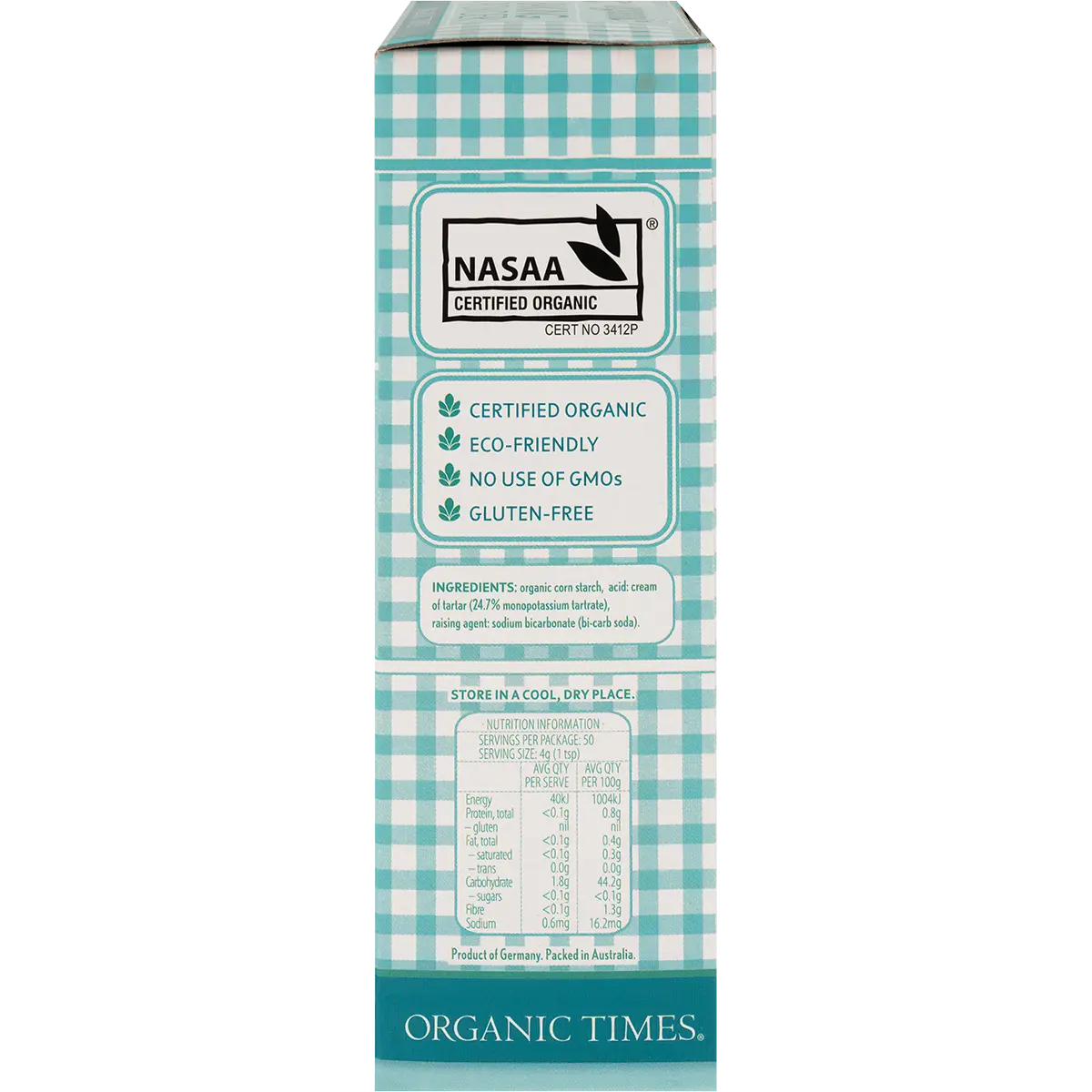 Organic Times Baking Powder 200g — side pack image (UHP)