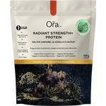 Ora Health Radiant Strength+ Protein Salted Caramel & Vanilla 525g — front pack image (UHP)