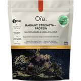 Ora Health Radiant Strength+ Protein Salted Caramel & Vanilla 525g — front pack image (UHP)