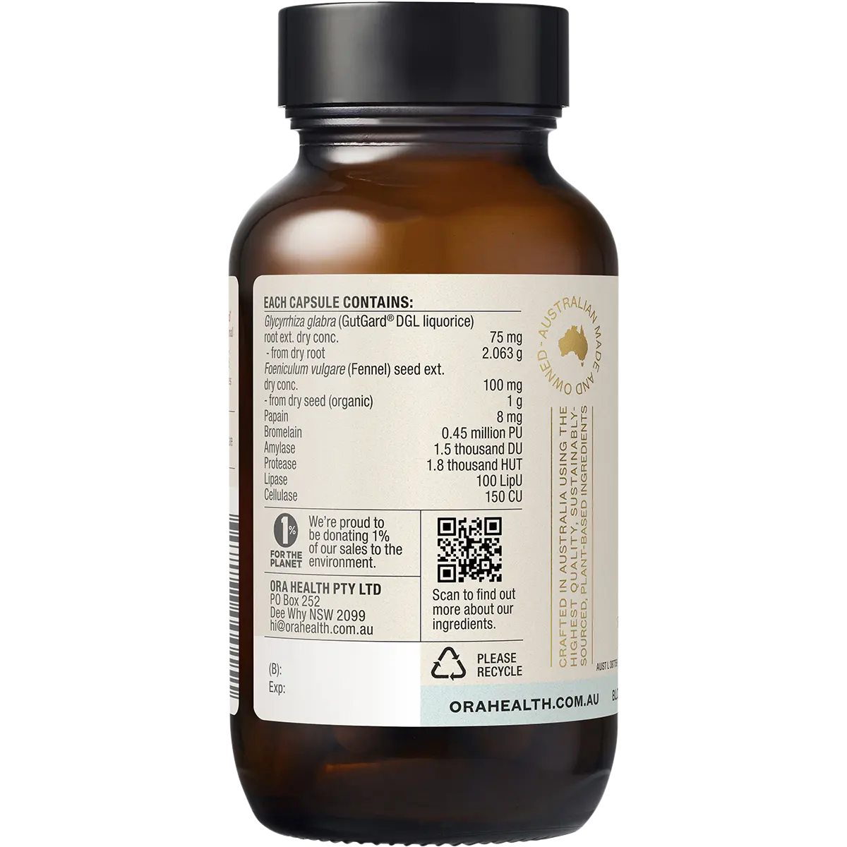Ora Debloat & Digest+ 60 Capsules — side pack image (UHP)