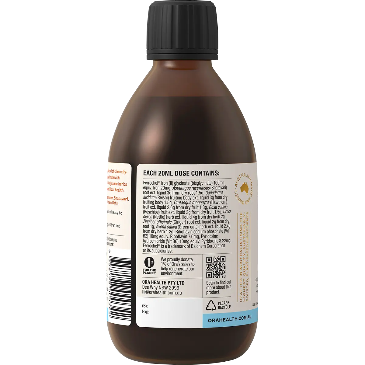Ora Health Iron-Rich Tonic+ Herbal Oral Liquid 300ml — side pack image (UHP)