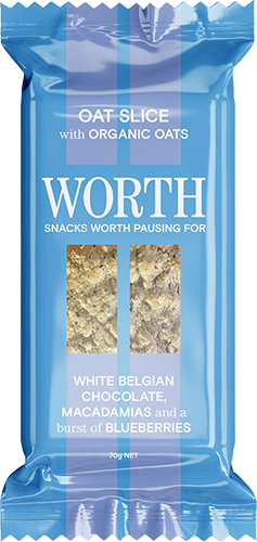 (CLEARANCE) Worth Foods Oat Slice Oat Slice –White Belgian Chocolate, Sun-dried Blueberries and Macadamias 12x70g (Copy)