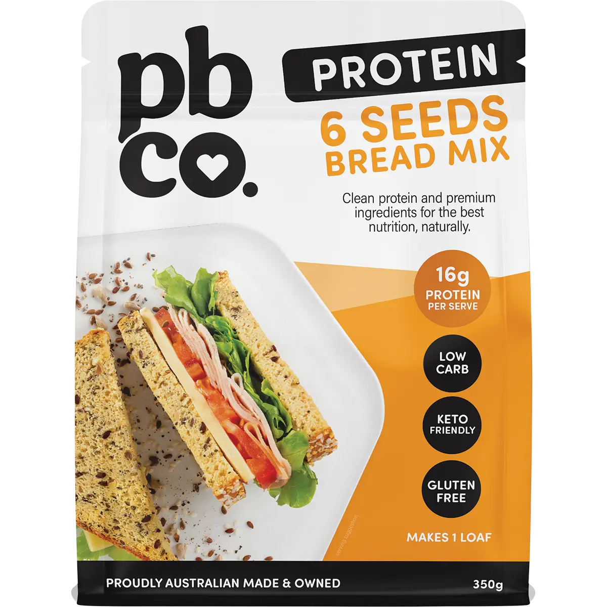 PBCO Protein 6 Seeds Bread Mix 350g — front pack image (UHP)