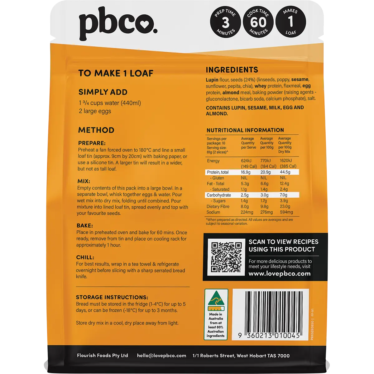PBCO Protein 6 Seeds Bread Mix 350g — back pack image (UHP)
