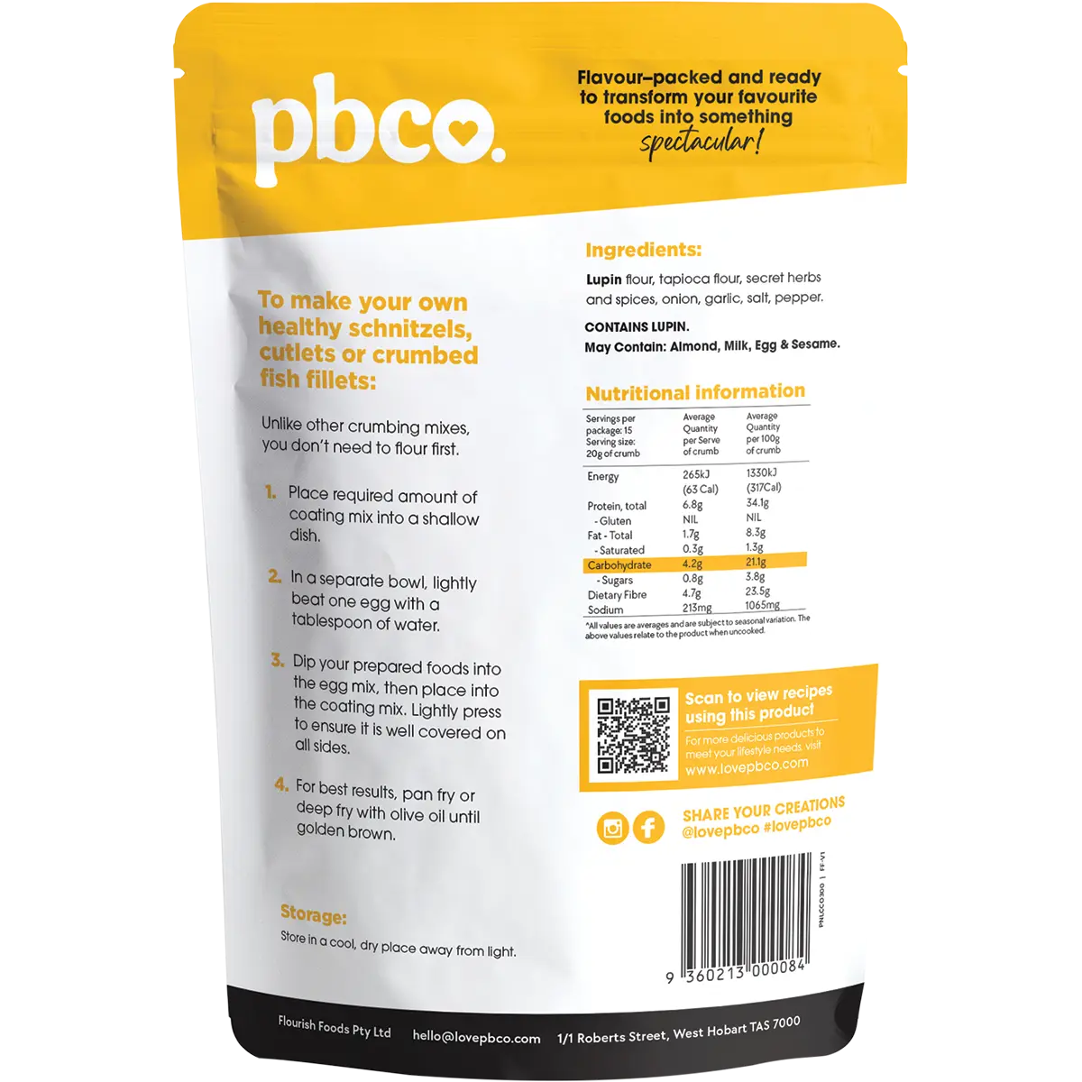 PBCO Low Carb Crumb Original 300g — back pack image (UHP)