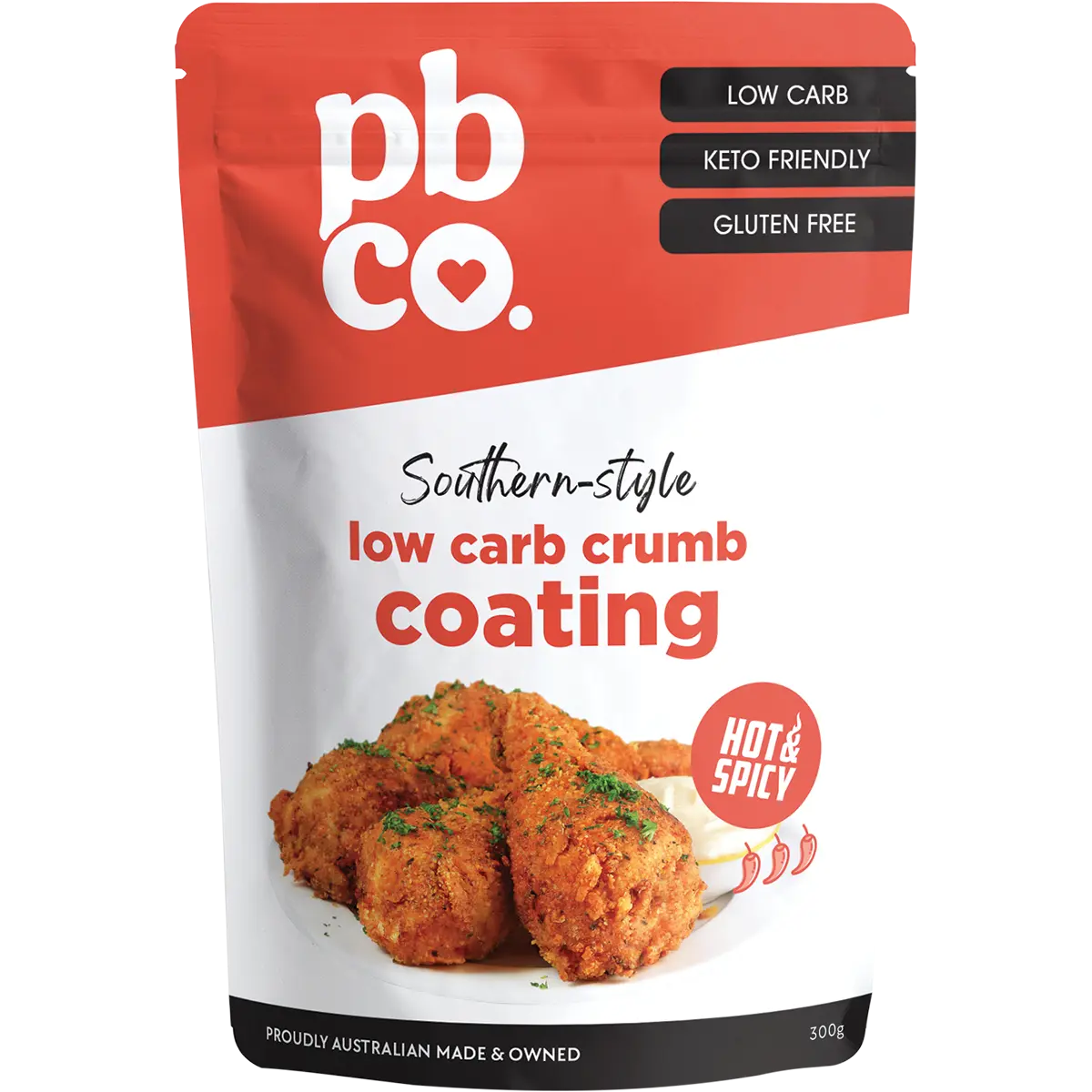 PBCO Low Carb Crumb Hot & Spicy 300g — front pack image (UHP)