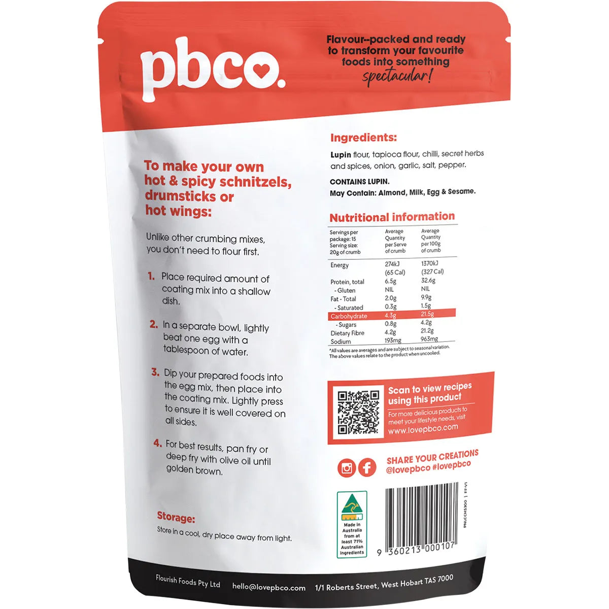 PBCO Low Carb Crumb Hot & Spicy 300g