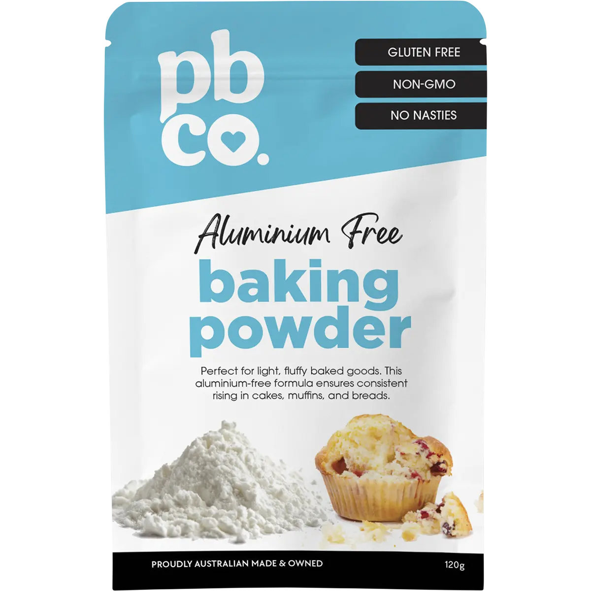 PBCo Baking Powder Aluminium Free - 120g — front pack image (UHP)