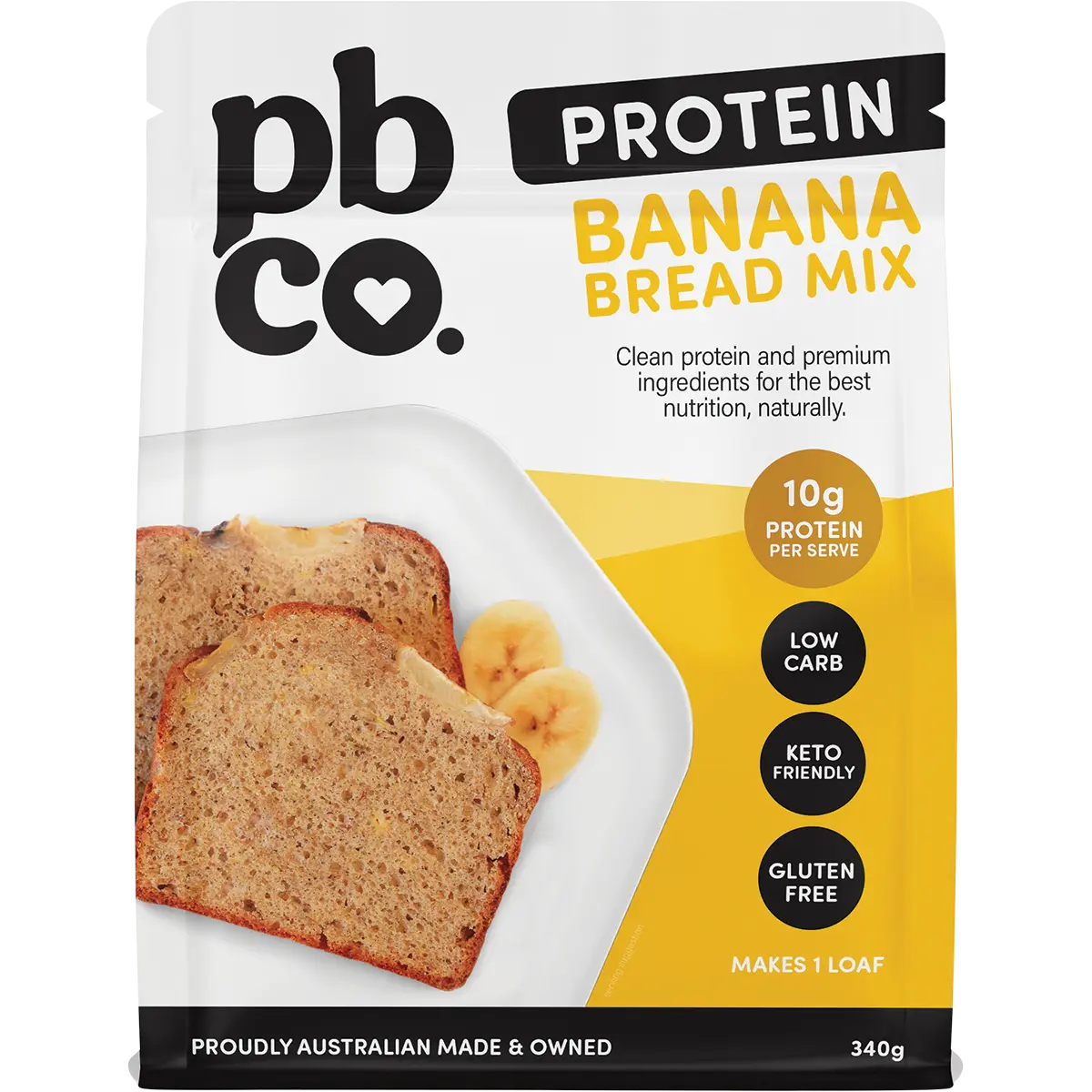 PBCO Plant Protein Banana Bread Mix 340g — front pack image (UHP)