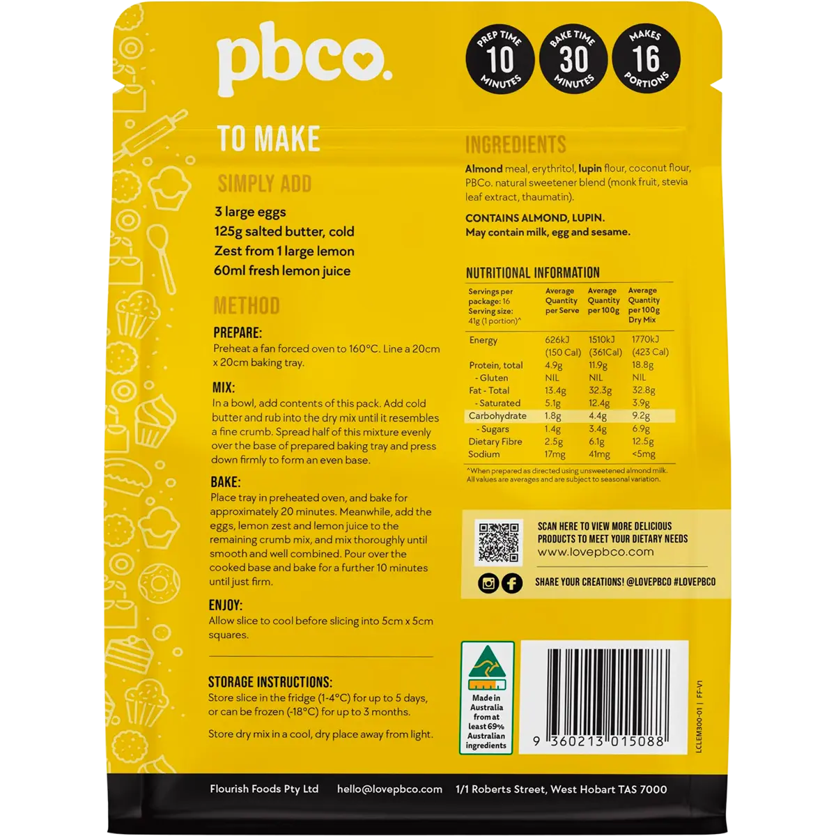 PBCO Lemon Slice Low Carb 300g — back pack image (UHP)