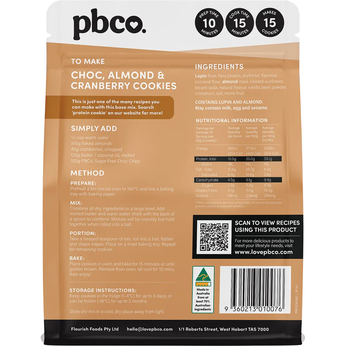 PBCO Protein Cookie Base Mix 350g — back pack image (UHP)