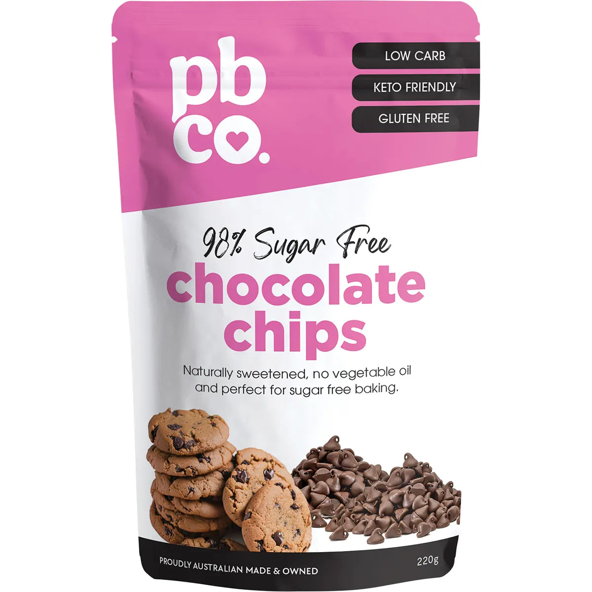 PBCO Chocolate Chips 98% Sugar Free 220g