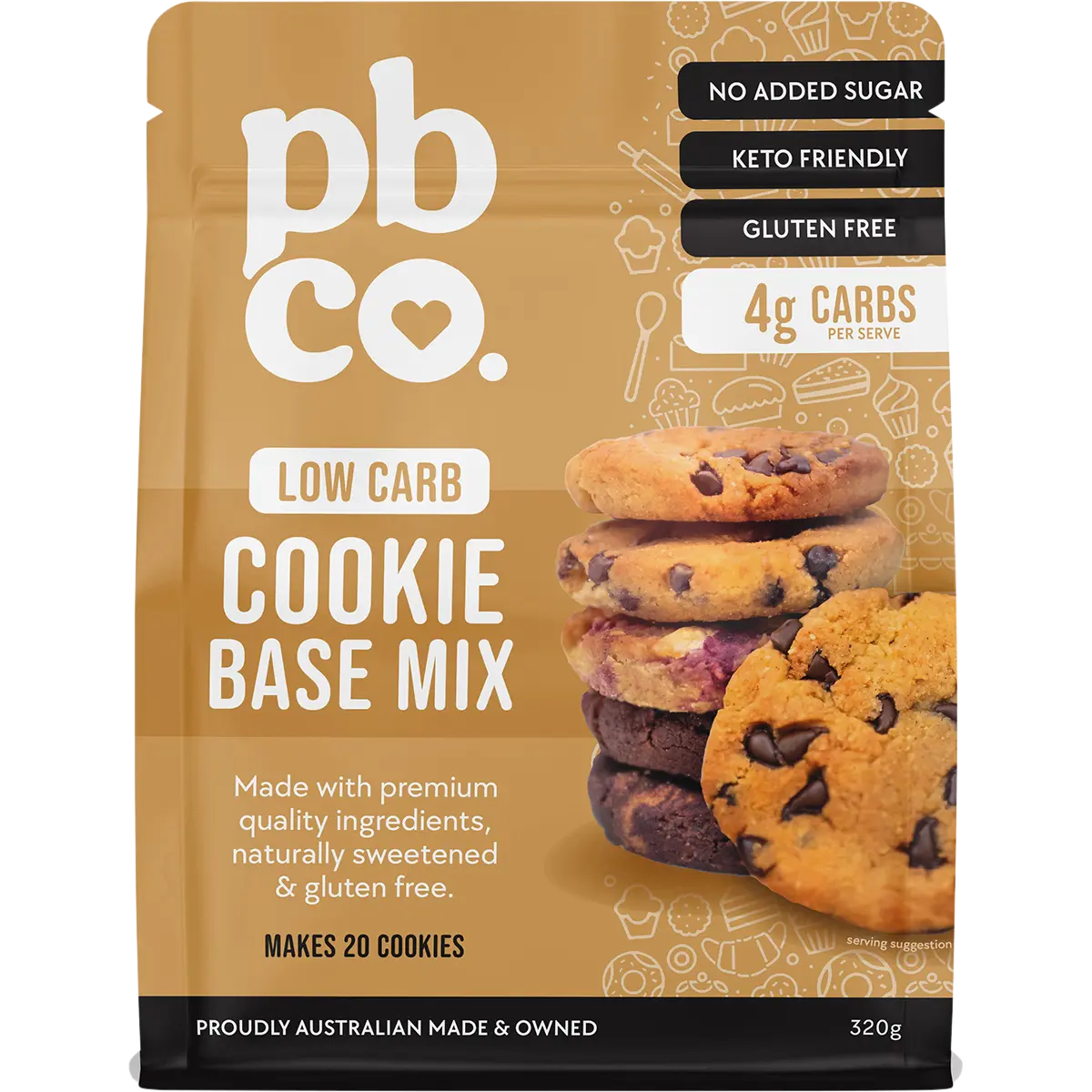 PBCO Low Carb Cookie Base Mix 320g — front pack image (UHP)