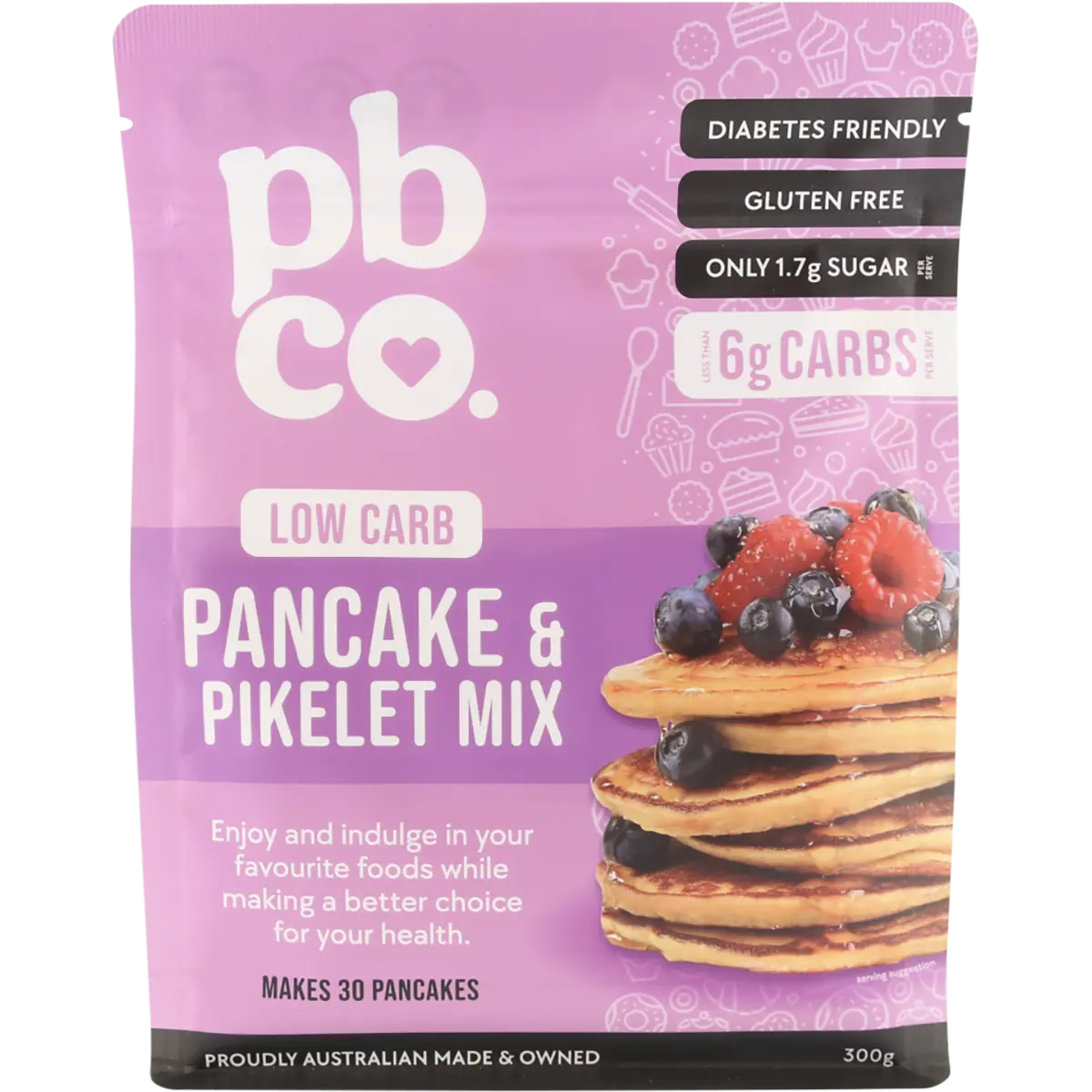 PBCO Low Carb Pancake & Pikelet Mix 300g — front pack image (UHP)