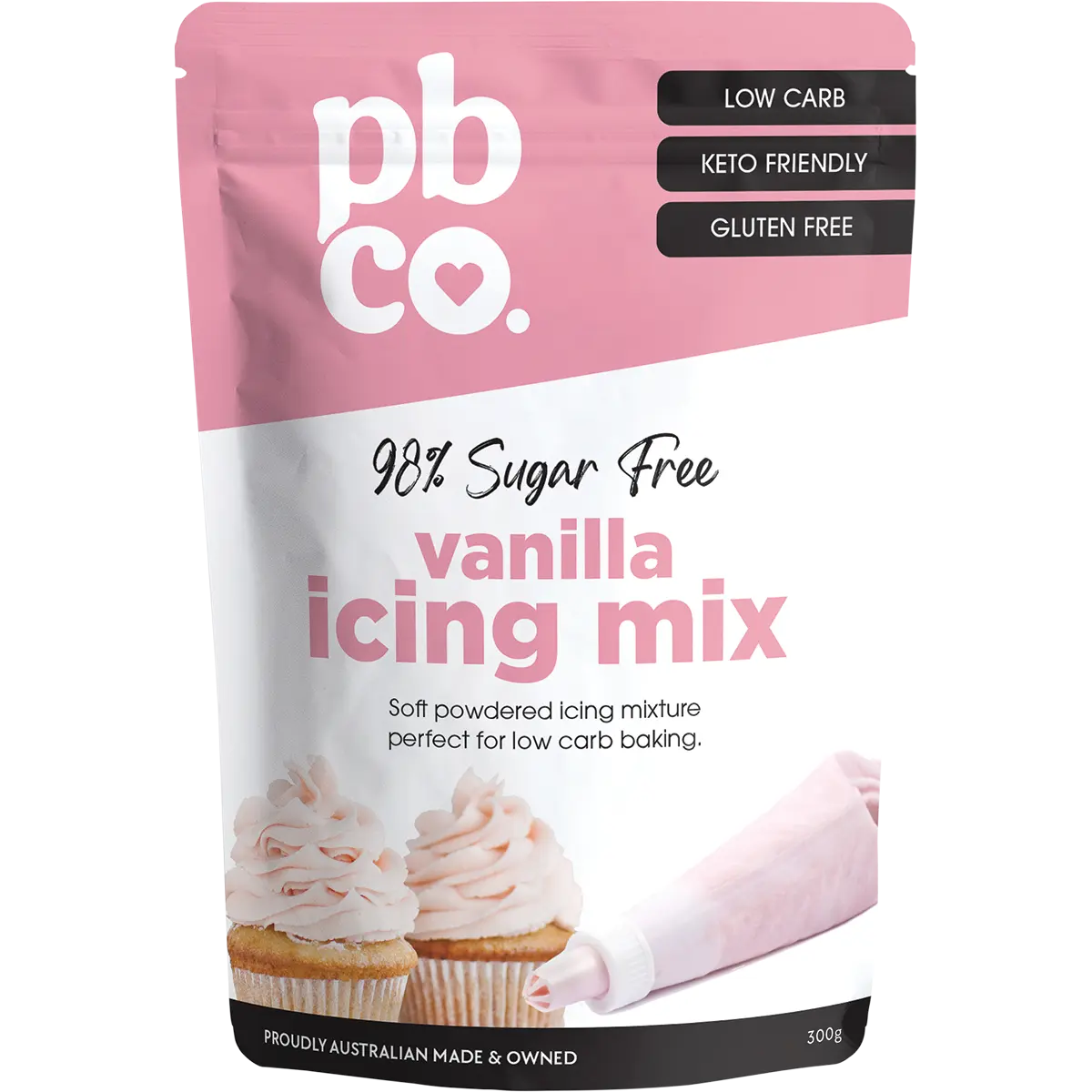 PBCO Vanilla Icing Mix 98% Sugar Free 300g — front pack image (UHP)