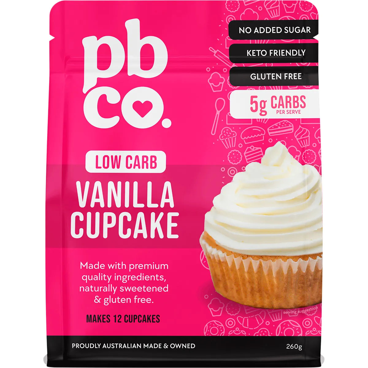PBCO Low Carb Vanilla Cupcake Mix 260g