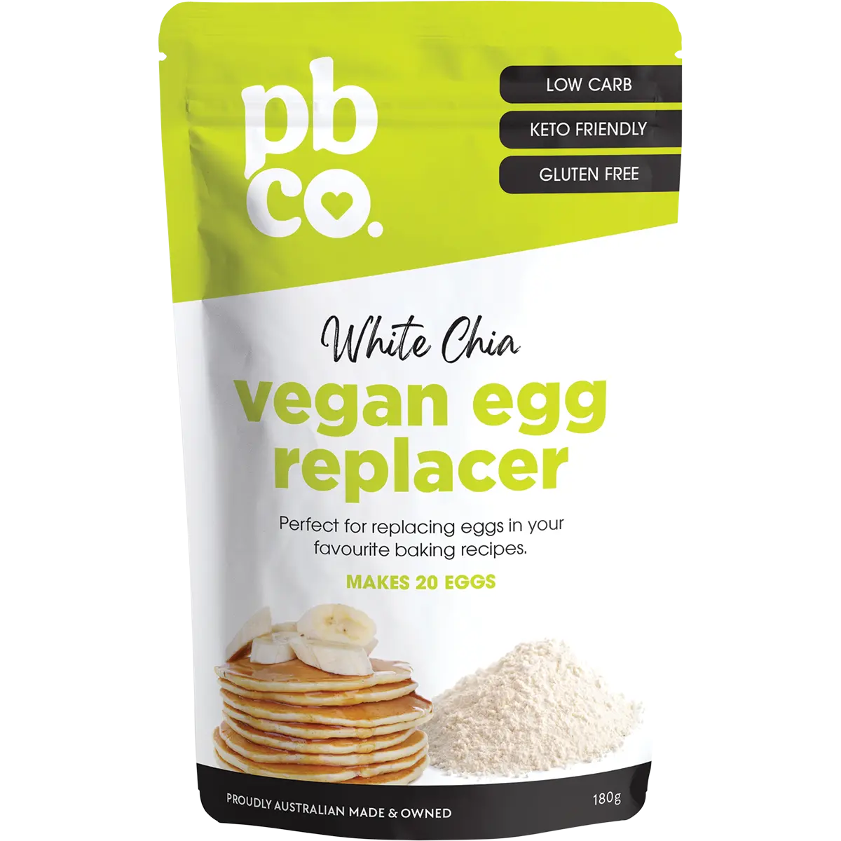 PBCO Vegan Egg Replacer With Organic Chia 180g — front pack image (UHP)
