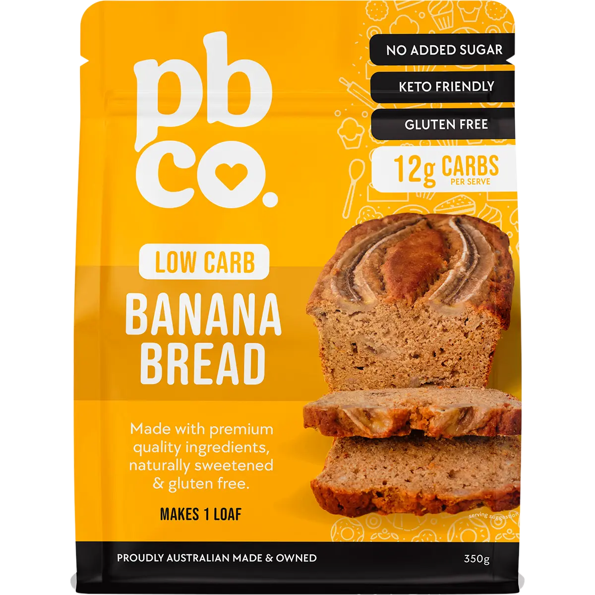 PBCO Banana Bread Low Carb 350g — front pack image (UHP)