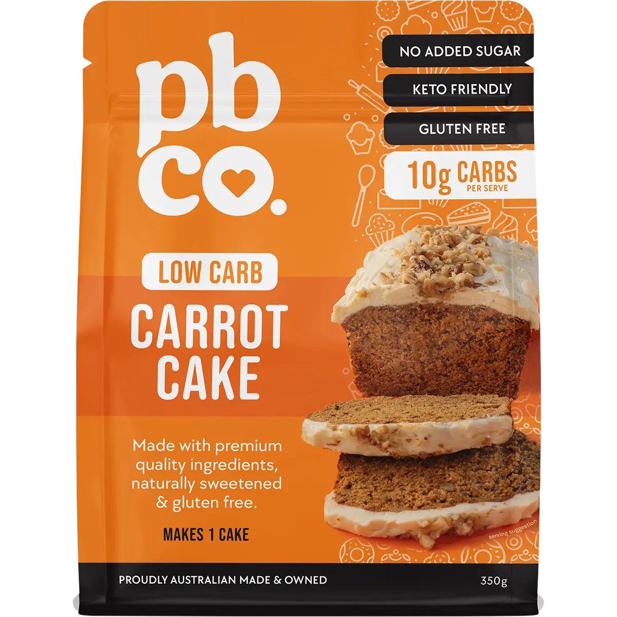 PBCO Carrot Cake Mix Low Carb 350g — front pack image (UHP)