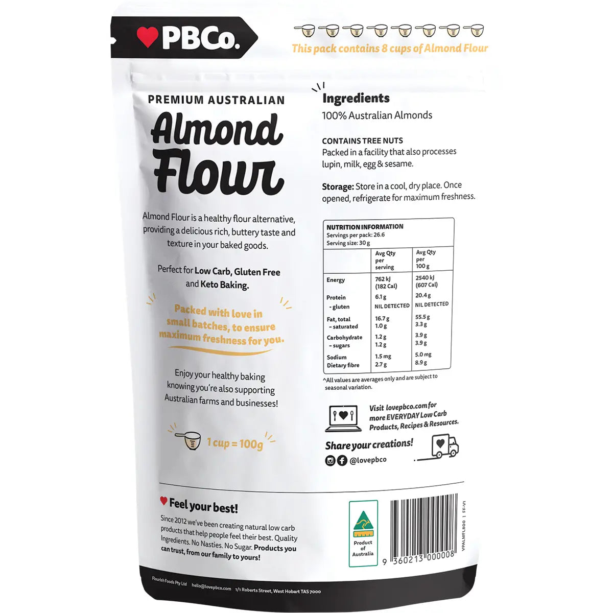 PBCO Premium Australian Almond Flour — back pack image (UHP)