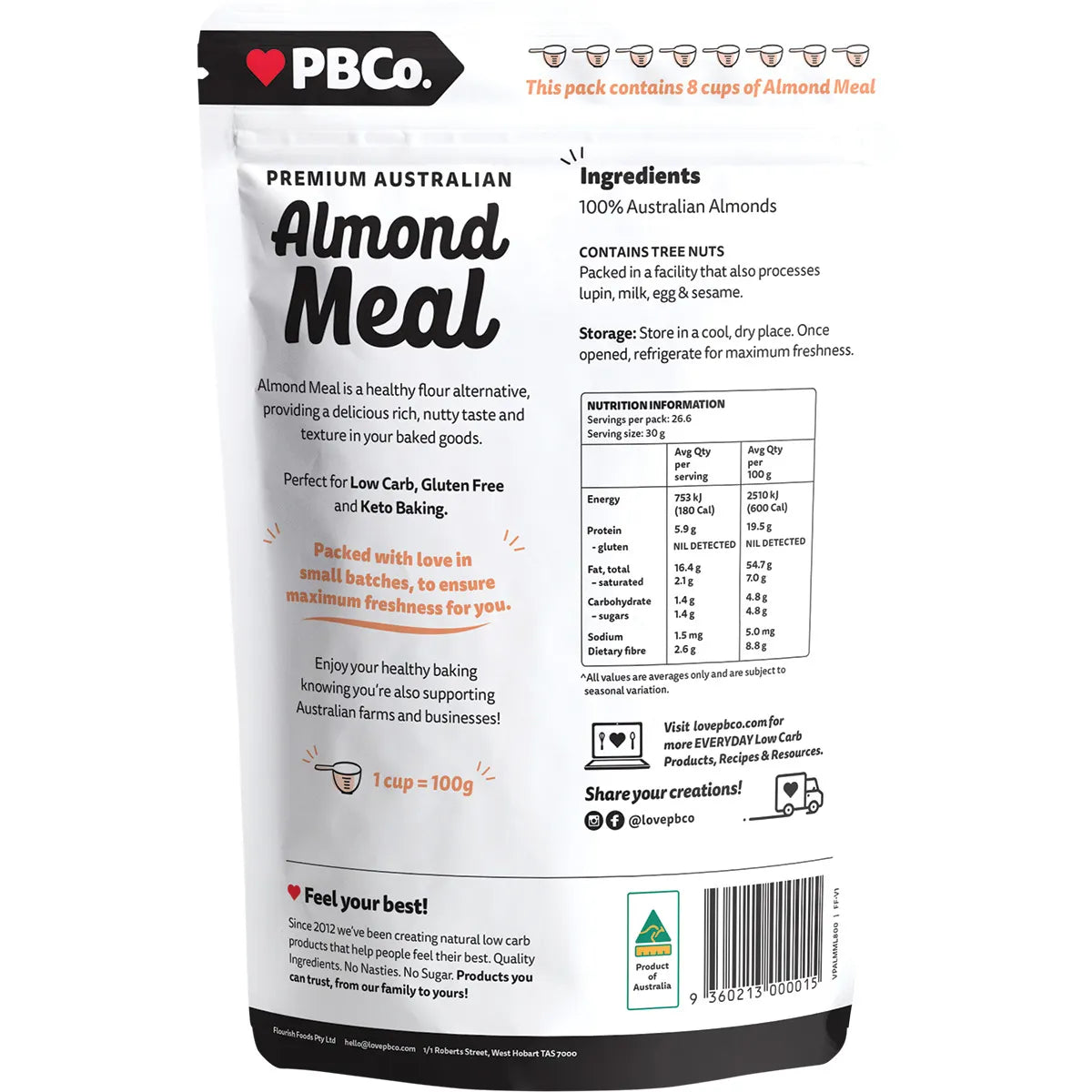 PBCO Premium Australian Almond Meal 800g