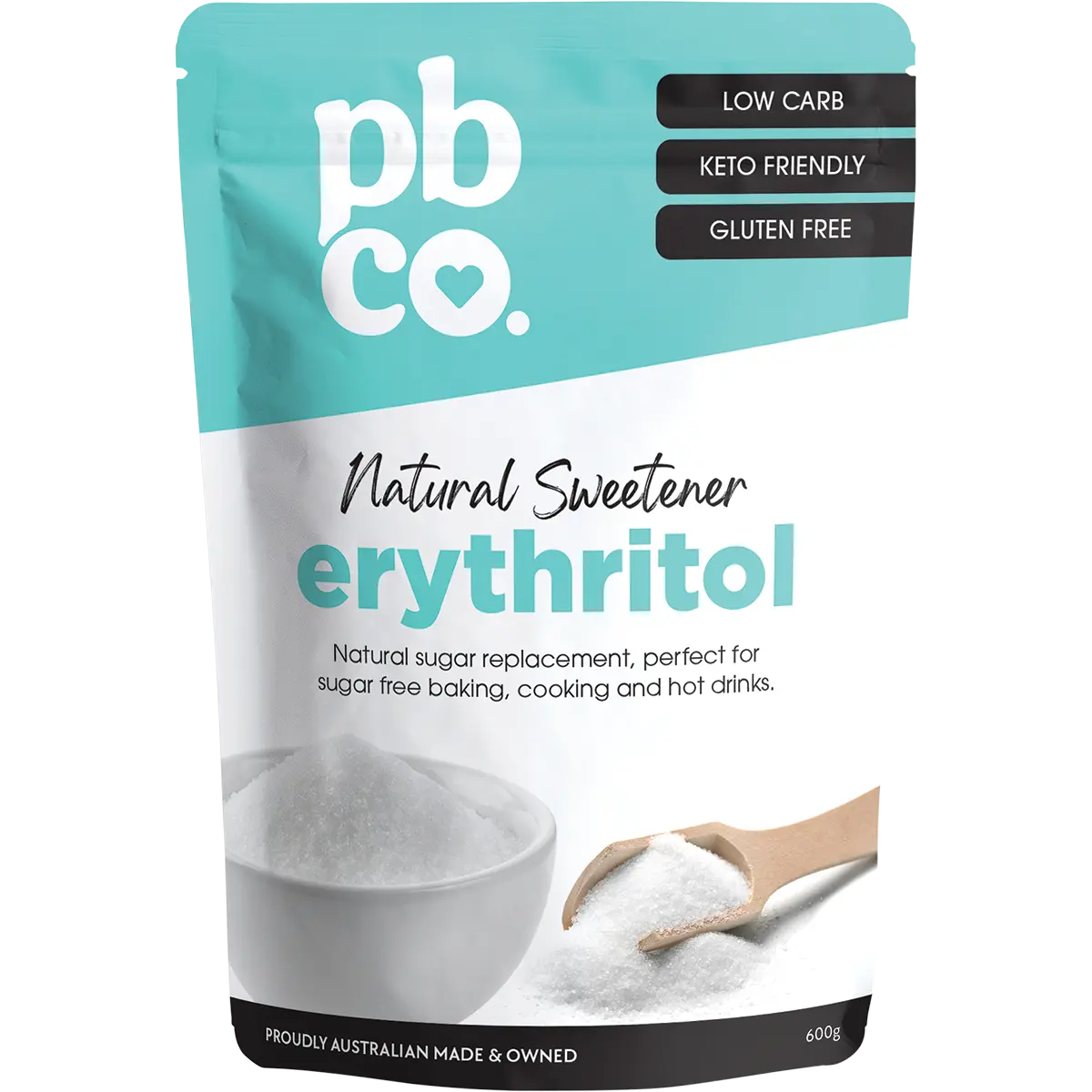 PBCO Erythritol Natural Sweetener 600g — front pack image (UHP)