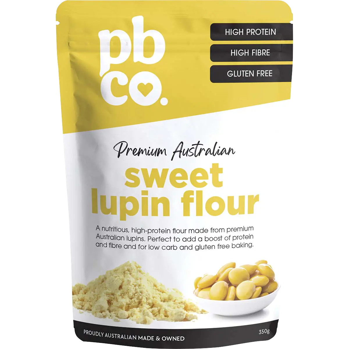 PBCo Sweet Lupin Flour Premium Australian 350g — front pack image (UHP)