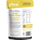 PBCo Sweet Lupin Flour Premium Australian 350g — back pack image (UHP)