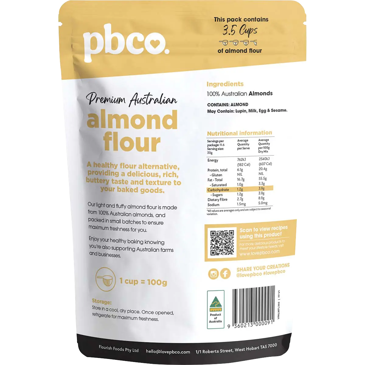 PBCO Premium Australian Almond Flour — back pack image (UHP)