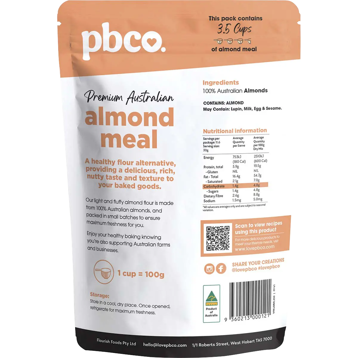 PBCO Premium Australian Almond Meal — back pack image (UHP)