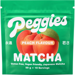 Peggies Matcha Peach 50g — front pack image (UHP)