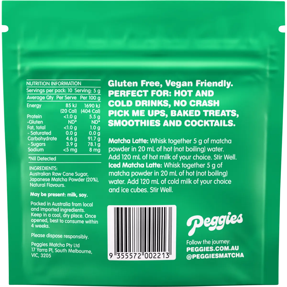 Peggies Matcha Peach 50g — back pack image (UHP)