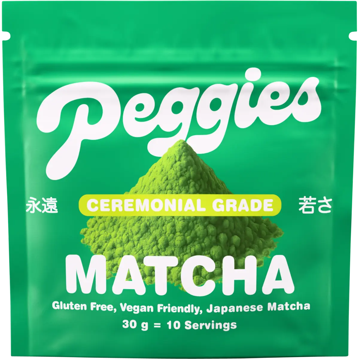 Peggies Matcha Ceremonial Grade 30g — front pack image (UHP)