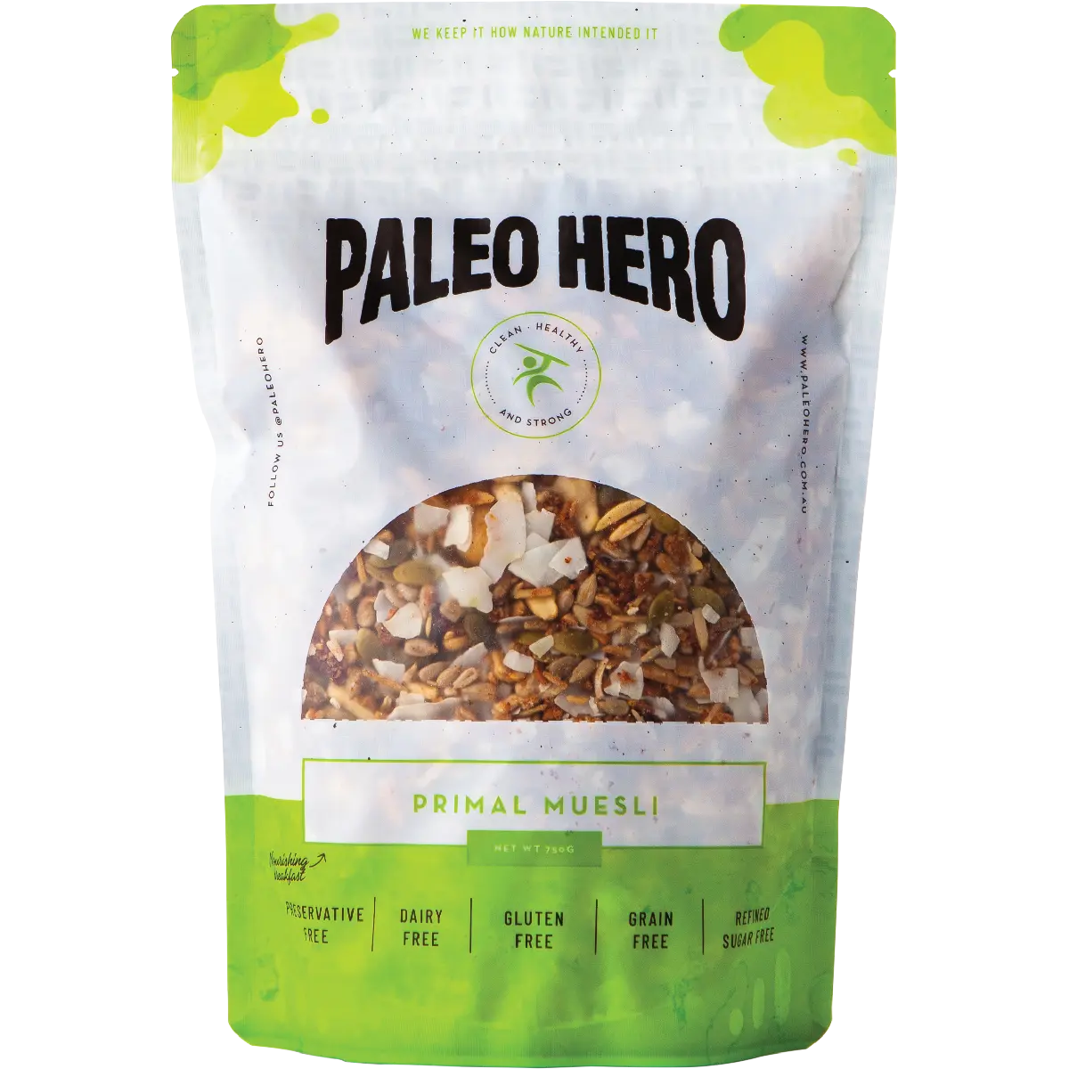 Paleo Hero Primal Muesli 750g — front pack image (UHP)