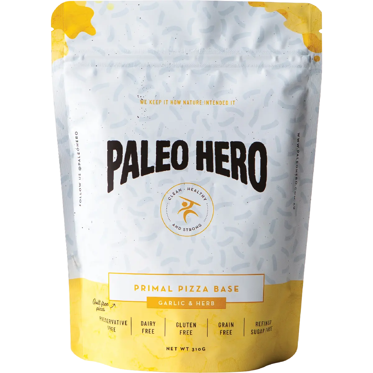 Paleo Hero Primal Mix Pizza Base Garlic and Herb 310g — front pack image (UHP)