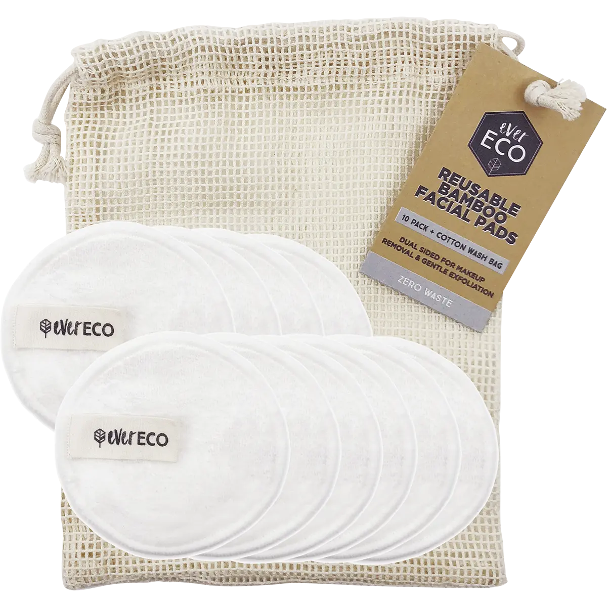 Ever Eco Reusable Bamboo Facial Pads White with Cotton Wash Bag 10pk